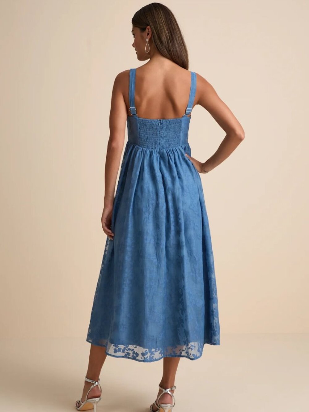 Lulus Colwyn Blue Floral Jacquard Bustier Midi Dress Size XXL - Picture 2 of 13